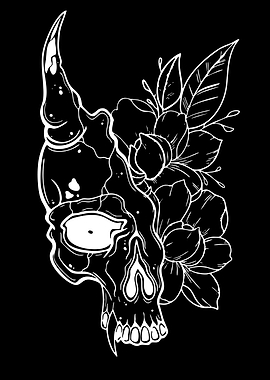 Skull with Flowers Tattoo Design