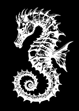 White Seahorse Silhouette on Black