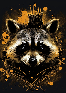 Raccoon King Crown Splatter Art