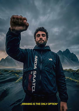 Man with fist raised in Iceland