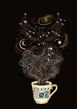 Phoenix Rising from Coffee Cup