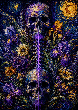 Gothic Floral Skull Painting