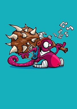Cartoon Monster Listening to Music