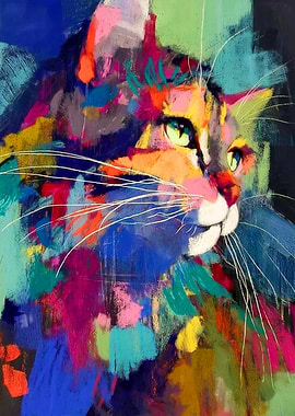 Vibrant Abstract Cat Portrait