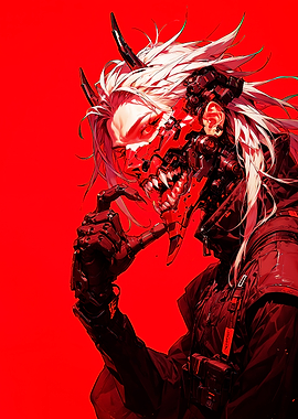 Cyberpunk Oni with Mechanical Mask