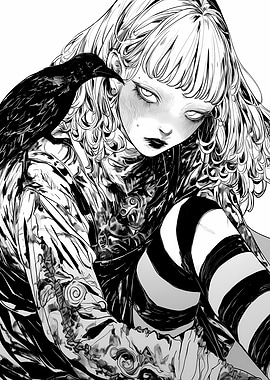 Gothic Girl with Crow