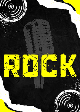 Rock Music Microphone and Vinyl Records
