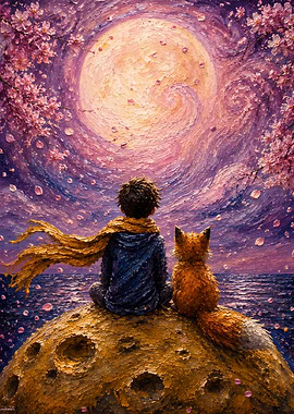 The Little Prince and Fox on the Moon
