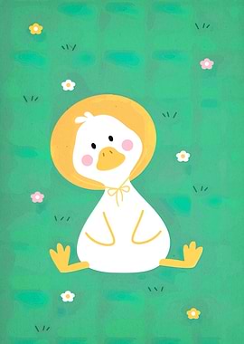 Cute Duckling in a Yellow Bonnet