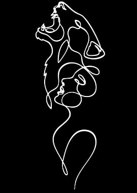 Lion and Woman Line Art