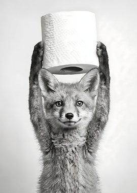 Fox holding toilet paper Bathroom