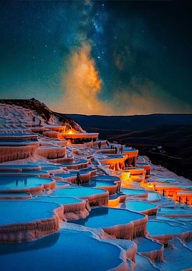 Pamukkale Terraces Under the Milky Way