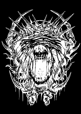 Horror Monster with Spikes and Sharp Teeth