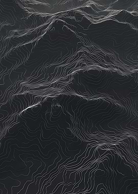 Topographic Contour Lines on Dark Surface