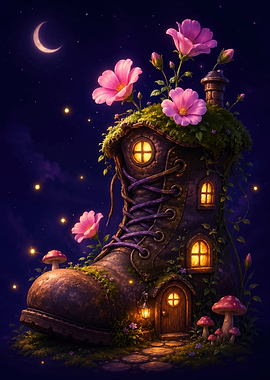 Enchanted Boot House at Night