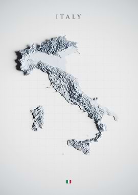 Italy Topographic Map - Light Shaded Relief, 3D Elevation Poster