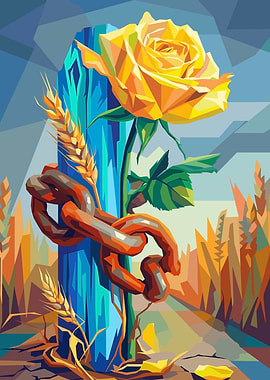 Yellow Rose with Chain and Wheat