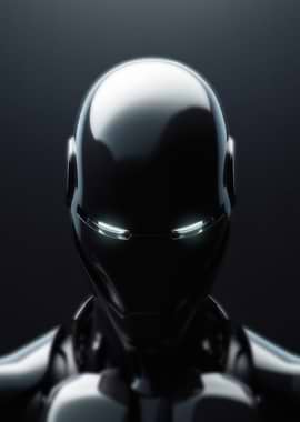 Sleek Black Robot with Glowing Eyes