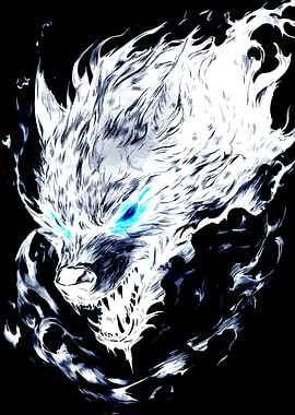 Fierce White Wolf with Blue Eyes