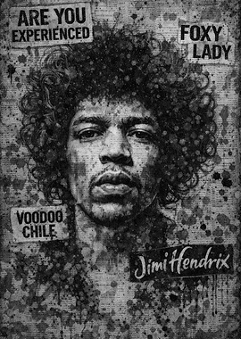 Jimi Hendrix Portrait with Song Titles
