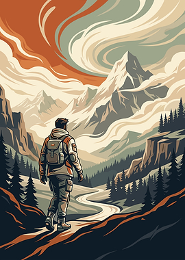 Hiker in a Mountain Landscape