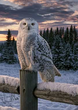 Snowy Owl on a Fence Post