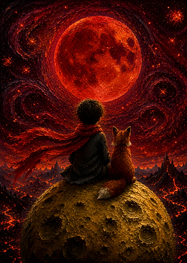 The Little Prince and Fox on a Moon