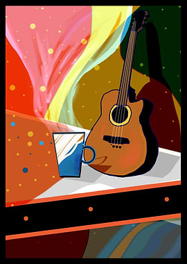 Acoustic Guitar and Coffee Cup