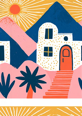 Sunny Mediterranean Village Scene