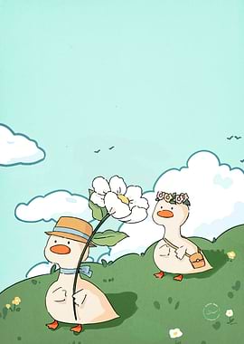 Cute Ducks in a Sunny Meadow