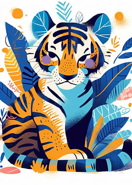 Stylized Tiger in Tropical Leaves