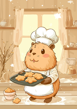 Cute Capybara Baker with Star Cookies