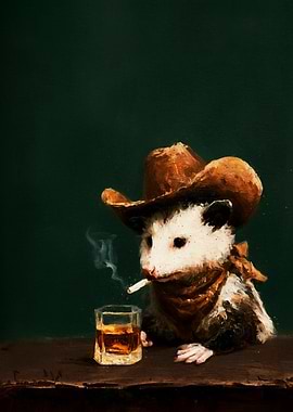 Opossum Cowboy with Whiskey and Cigarette