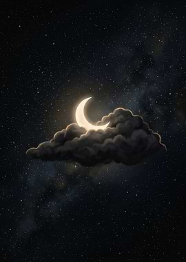 Crescent Moon Behind a Cloud