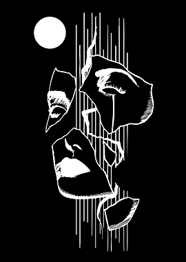 Abstract Fragmented Face with Moon