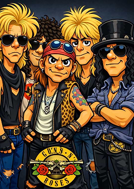 Guns N' Roses cartoon band portrait