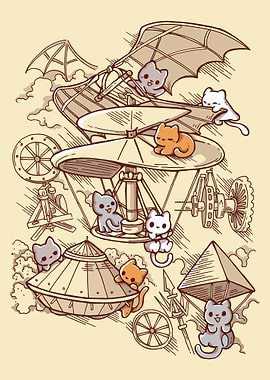 Cats on Da Vinci Flying Machines