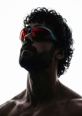 Man with Red Sunglasses Looking Up