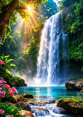 Enchanting Waterfall in a Lush Forest
