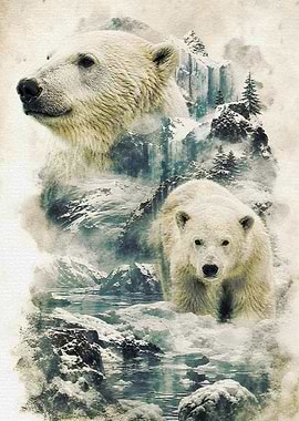 Polar Bears in Snowy Landscape