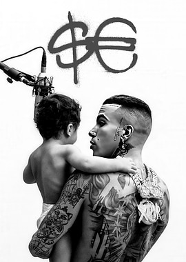 Rapper and Child with Microphone and Symbols