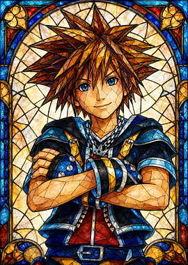 Sora Kingdom Hearts Stained Glass Art