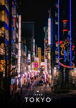 Tokyo Night Cityscape with Neon Lights