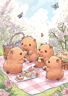 Cute Capybaras Having a Picnic