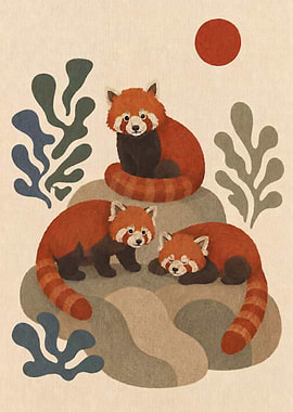 Three Red Pandas on Resting Rock