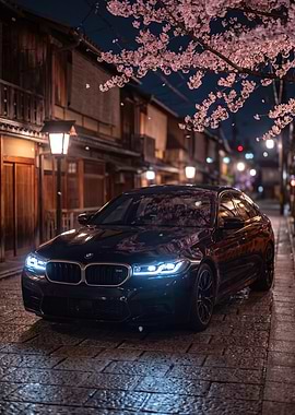 BMW M5 in Cherry Blossom Alley