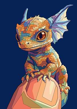Cute Baby Dragon on Rock