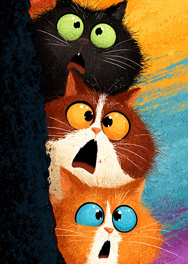 Three Scared Cats Stacked