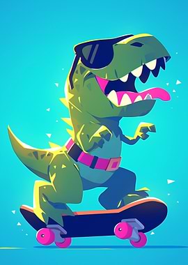 Cool Dinosaur on Skateboard