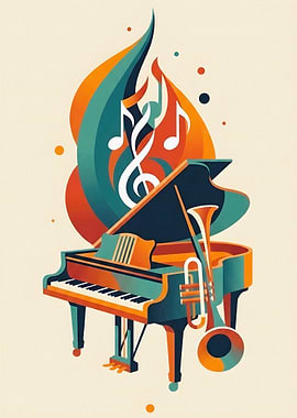 Musical Instruments and Notes Art